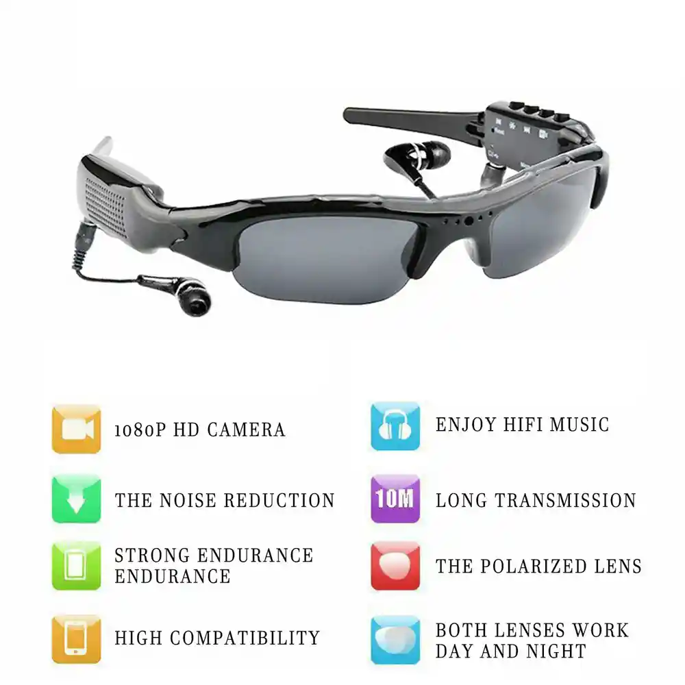 Gafas Deportivas De Sol Bluetooth Mp3 Con Dv Mini Cámara Hd