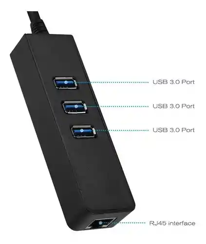 Hub Usb 3.0 + Puertos Usb + Adaptador De Red Lan Rj45