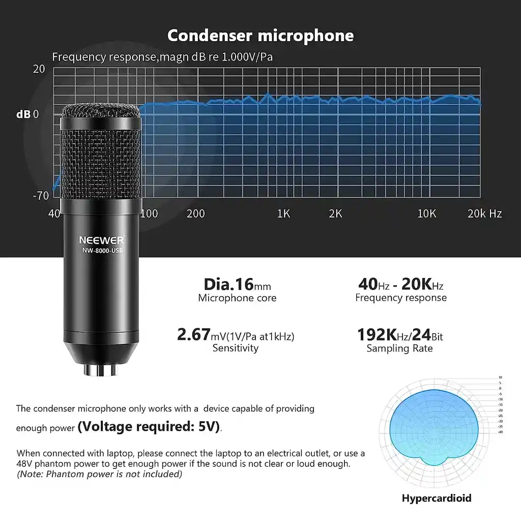 Microfono Usb Profesional Condensador Cardioide Streaming