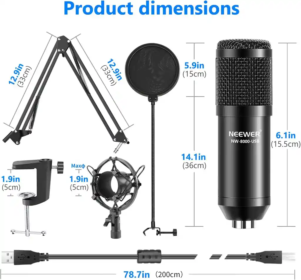 Microfono Usb Profesional Condensador Cardioide Streaming