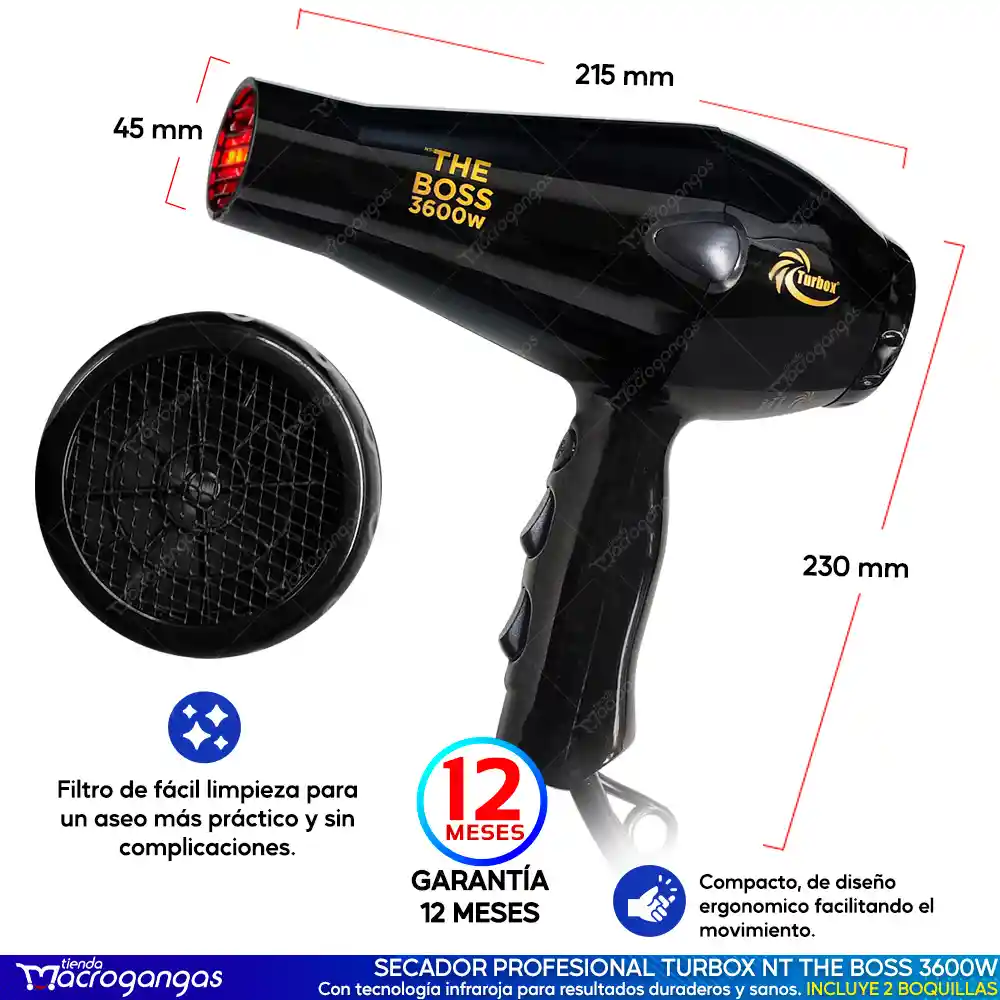  Secador Profesional TURBOX Ntthe Boss 3600W 