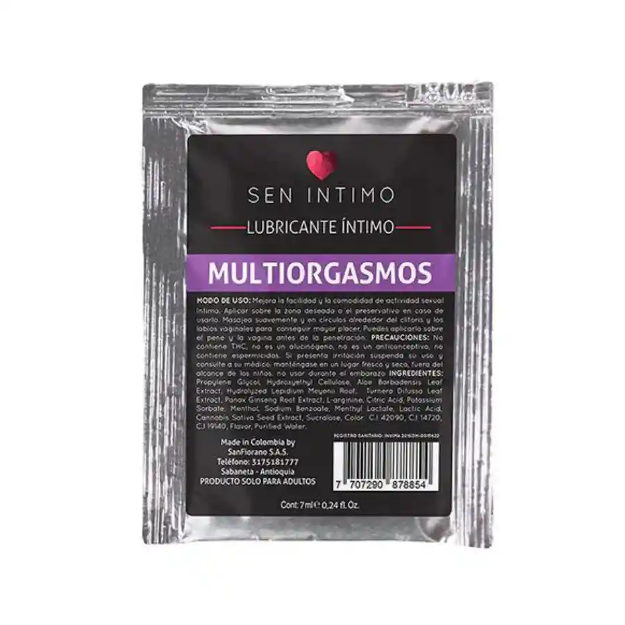 Lubricante Multiorgasmos Sachet X 7 Ml Sen Intimo