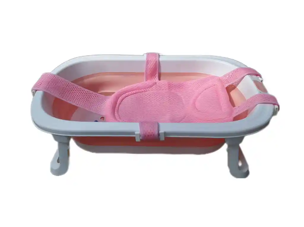 Bañera Plegable Bebesitos Con Malla Soporte 5 Puntos Rosa