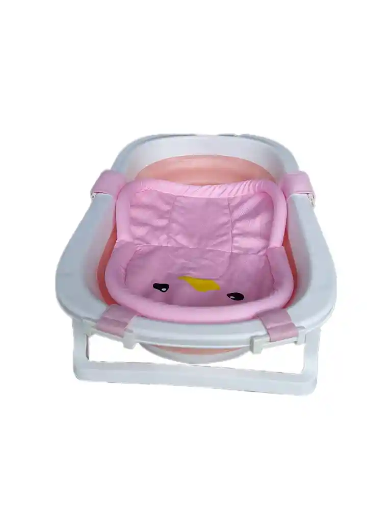 Bañera Plegable Bebesitos Con Malla Soporte Pinguino Rosa