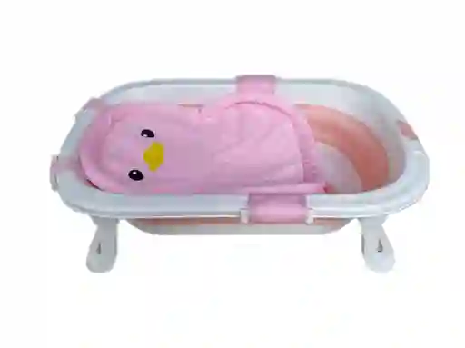 Bañera Plegable Bebesitos Con Malla Soporte Pinguino Rosa