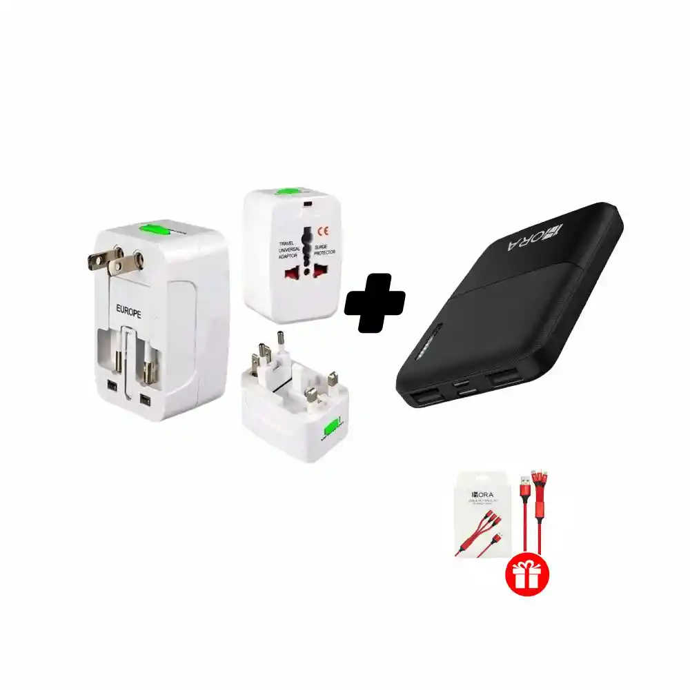 Kit De Cargador Viajero Con Power Bank 5.000mah + Obsequio