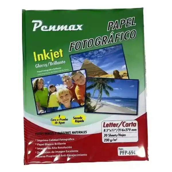 Papel Fotografico Carta 230gr Paq X20 Hojas Penmax