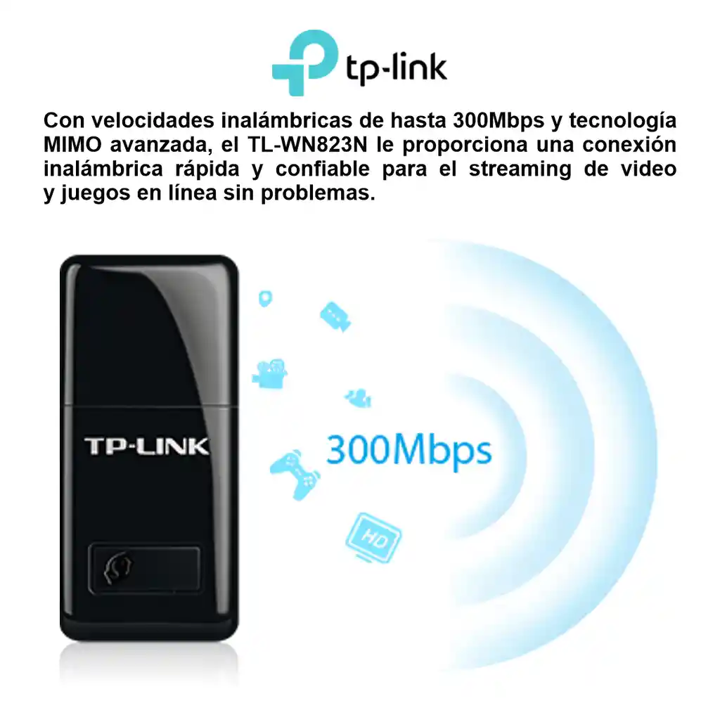  Mini Adaptador Usb Inalambrico N 300Mbps Tp-Link Tlwn823N 