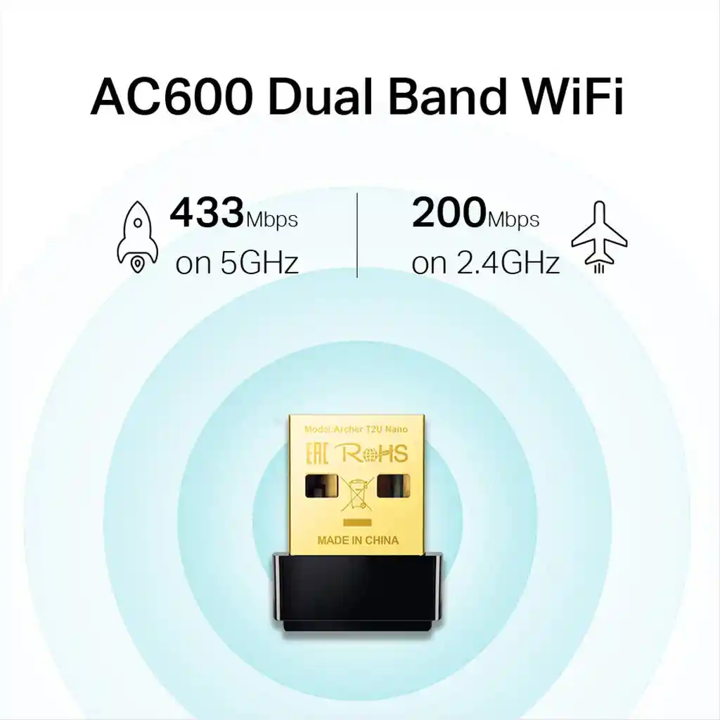  Adaptador Usb Wifi Banda Dual Ac600 Tp-Link Archer T2U Nano 