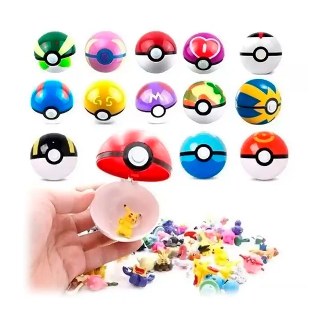 Pokebola Pokemon Grande Varios Colores + Figuras Sorpresa