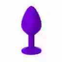 Plug Anal Silicona Talla M Morado Con Joya Clear