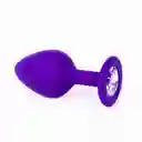 Plug Anal Silicona Talla M Morado Con Joya Clear