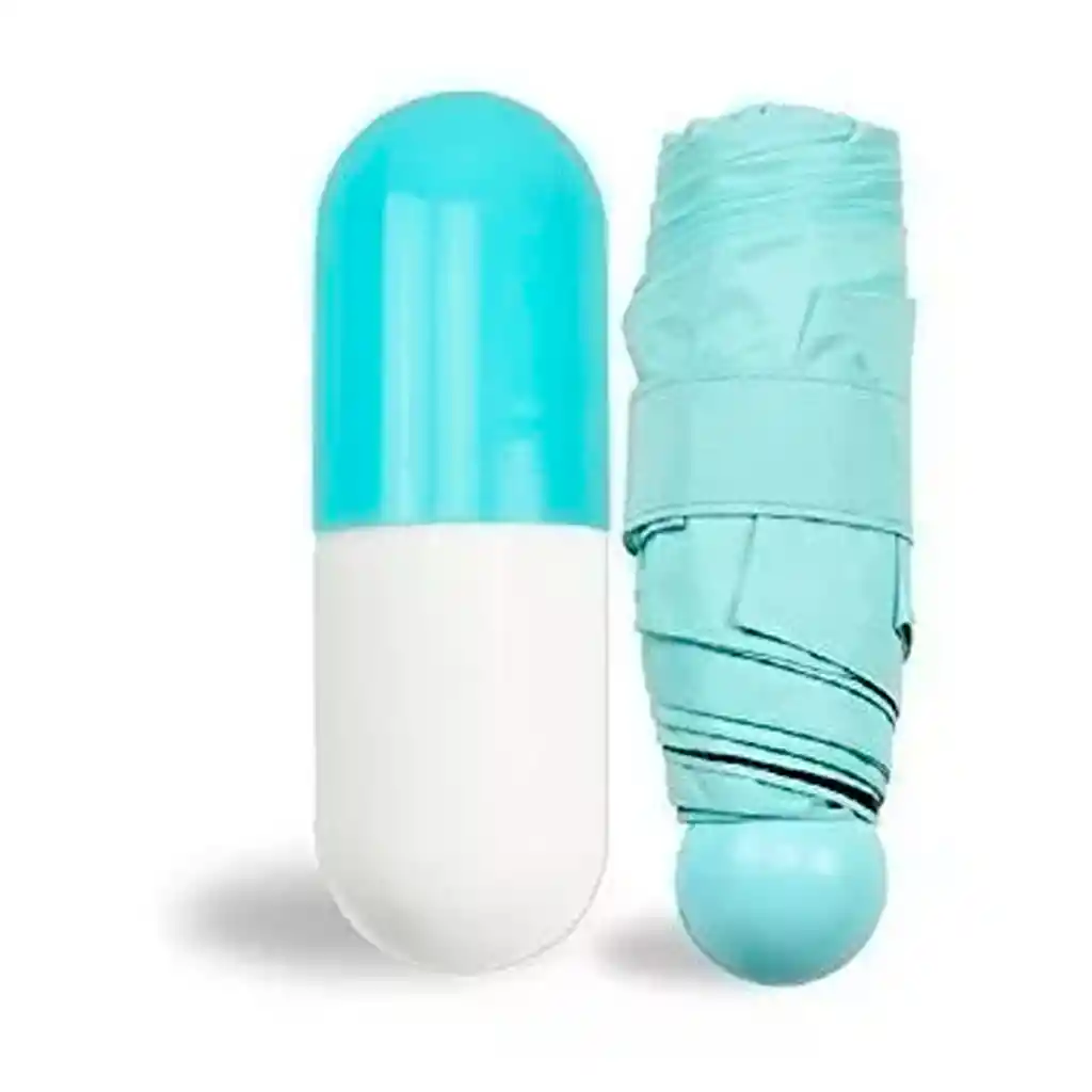Sombrilla Mini Capsula Importada Pildora De Mano Para Bolso Azul Celeste