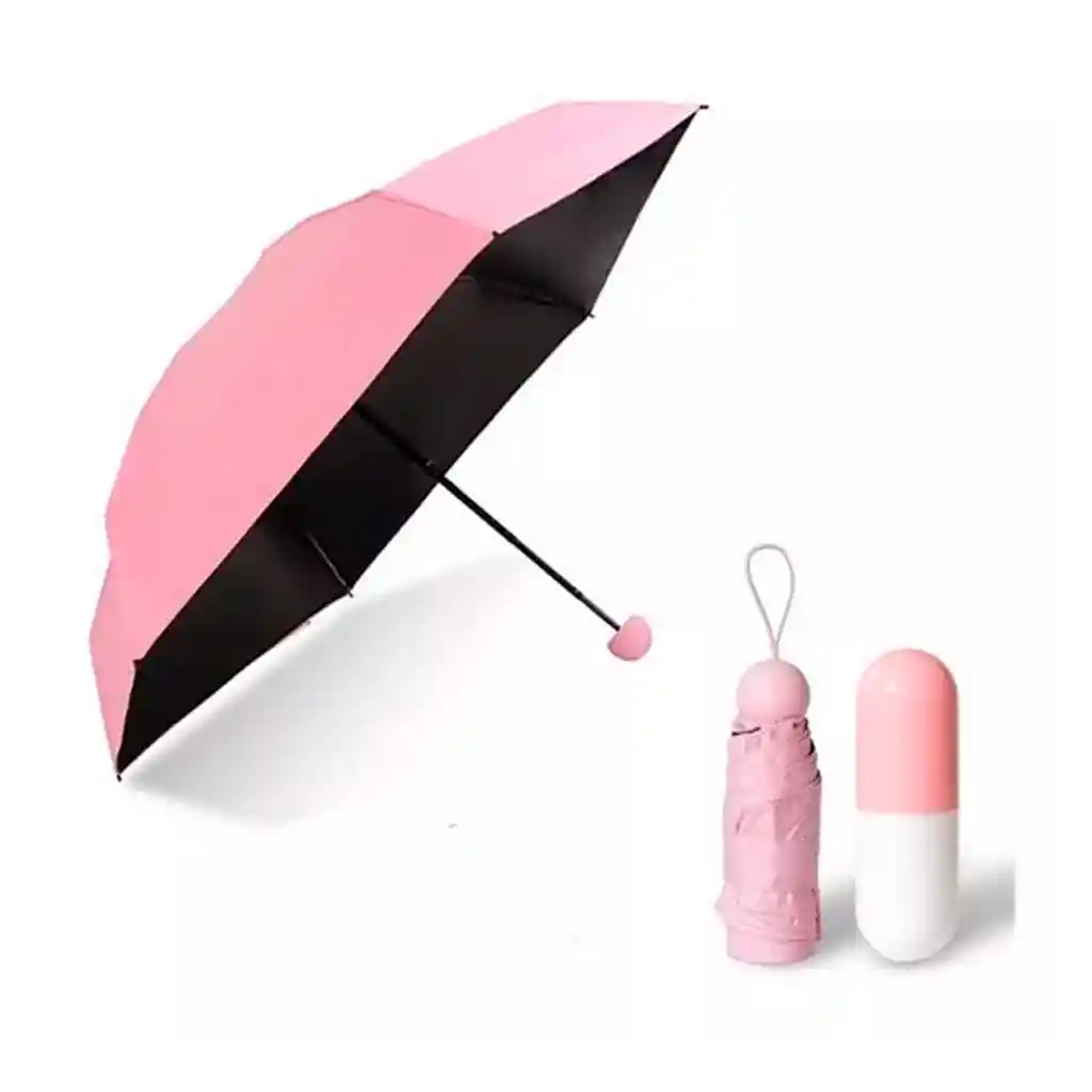 Sombrilla Mini Capsula Importada Pildora De Mano Para Bolso Rosa