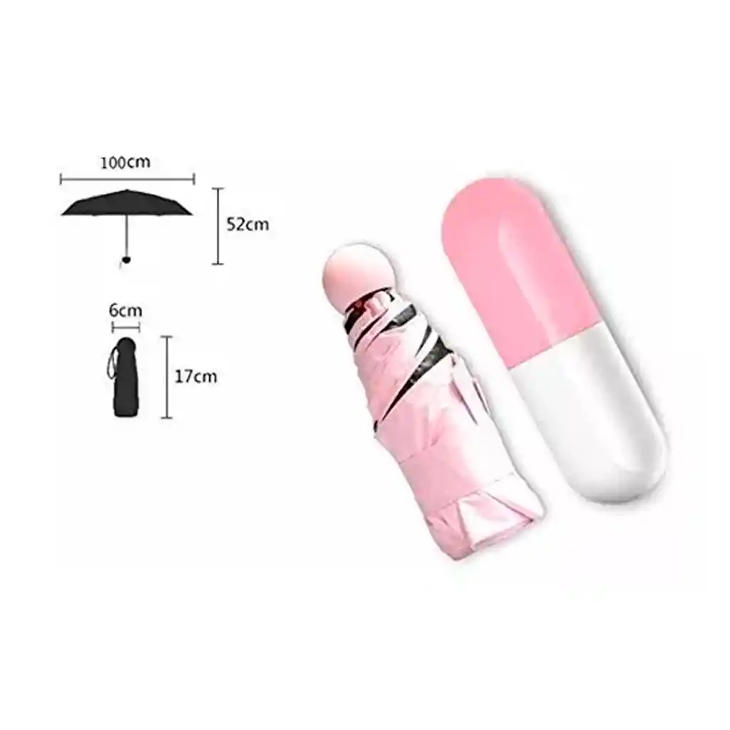 Sombrilla Mini Capsula Importada Pildora De Mano Para Bolso Rosa