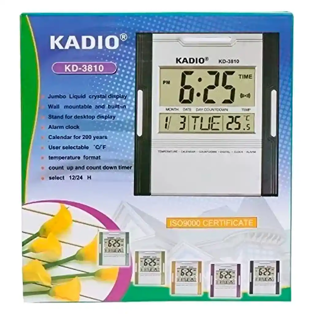 Reloj Pared Kadio Digital Kd3810 Hora Fecha Alarma Termometr