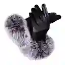 Guantes Cuero Sintetíco Peludos Int. Piel Conejo Hollywood Negro