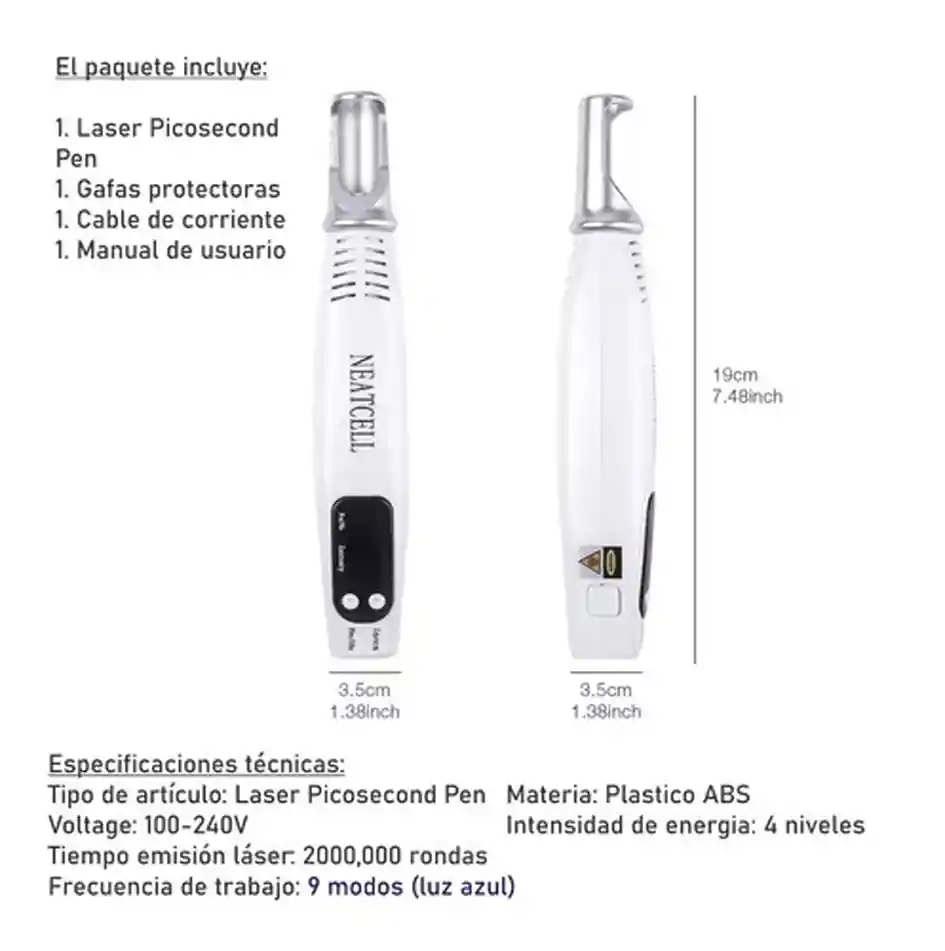 Laser Pico Second Pen Luz Azul Elimina Tatuajes Manchas Peca