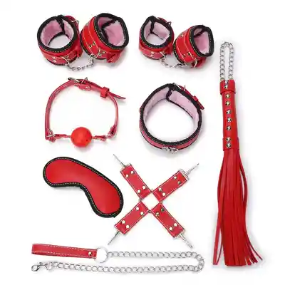 Kit De Bondage En Cuero Sintético Rojo