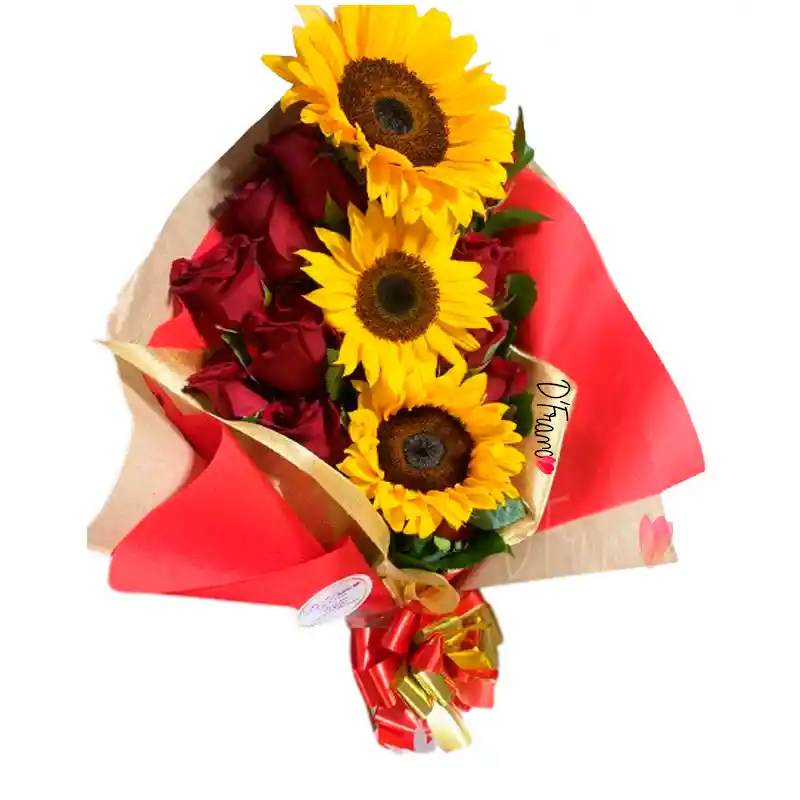 Bouquet Girasoles Y Rosas