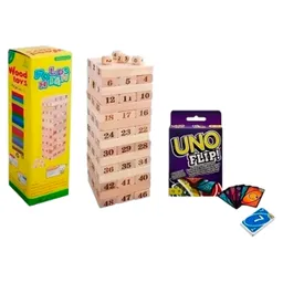 Combo X2 Torre Jenga Grande 48pz Bloques + Carta Uno Flip