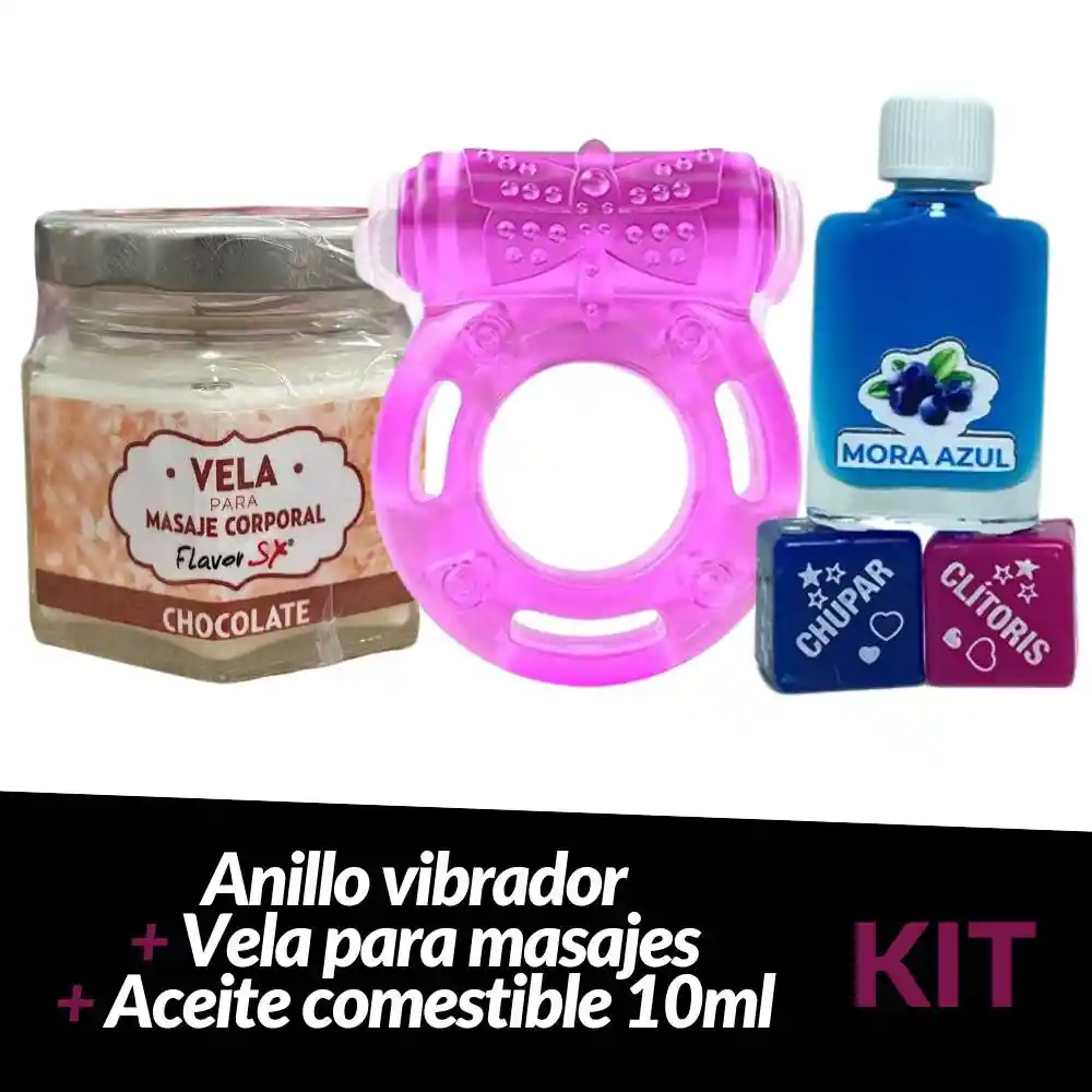 Lubricante Comestible + Vela Para Masajes + Anillo Vibrador