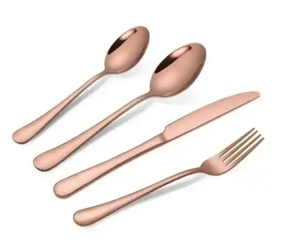 Set Cubiertos Color Oro Rosa X20 Pcs.