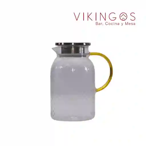 Jarra De Vidrio Decorado Corrugado Con Manija Amarilla Y Tapa Con Orificio En Aluminio. 1500ml (50 Onzas)