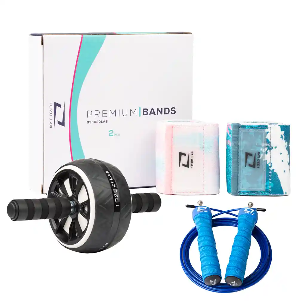 Combo: Cuerda Para Saltar (azul) + Bandas X2+ Ab Roller - Kit Fitness Full Body