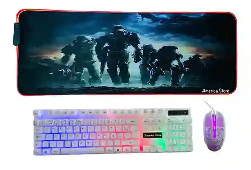 Combo Pad Mouse Rgb 80cm X 30cm + Teclado Y Mouse Gamer - Halo