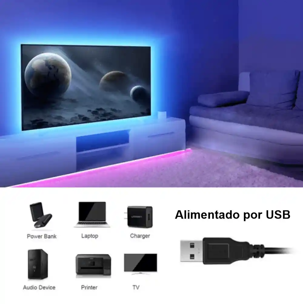 Cinta Led Rgb Usb 5v Con App Bluetooth 5metros + Control Remoto