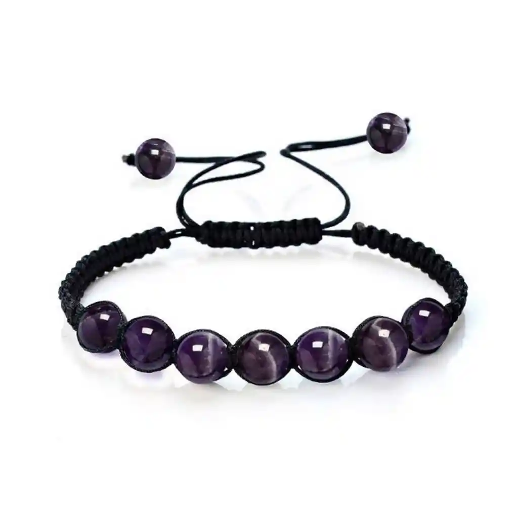 Pulsera Cuarzos Amatista Tejida Unisex + Estuche