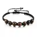 Pulsera Cuarzos Ojo De Tigre Tejida Unisex + Estuche