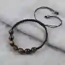 Pulsera Cuarzos Ojo De Tigre Tejida Unisex + Estuche