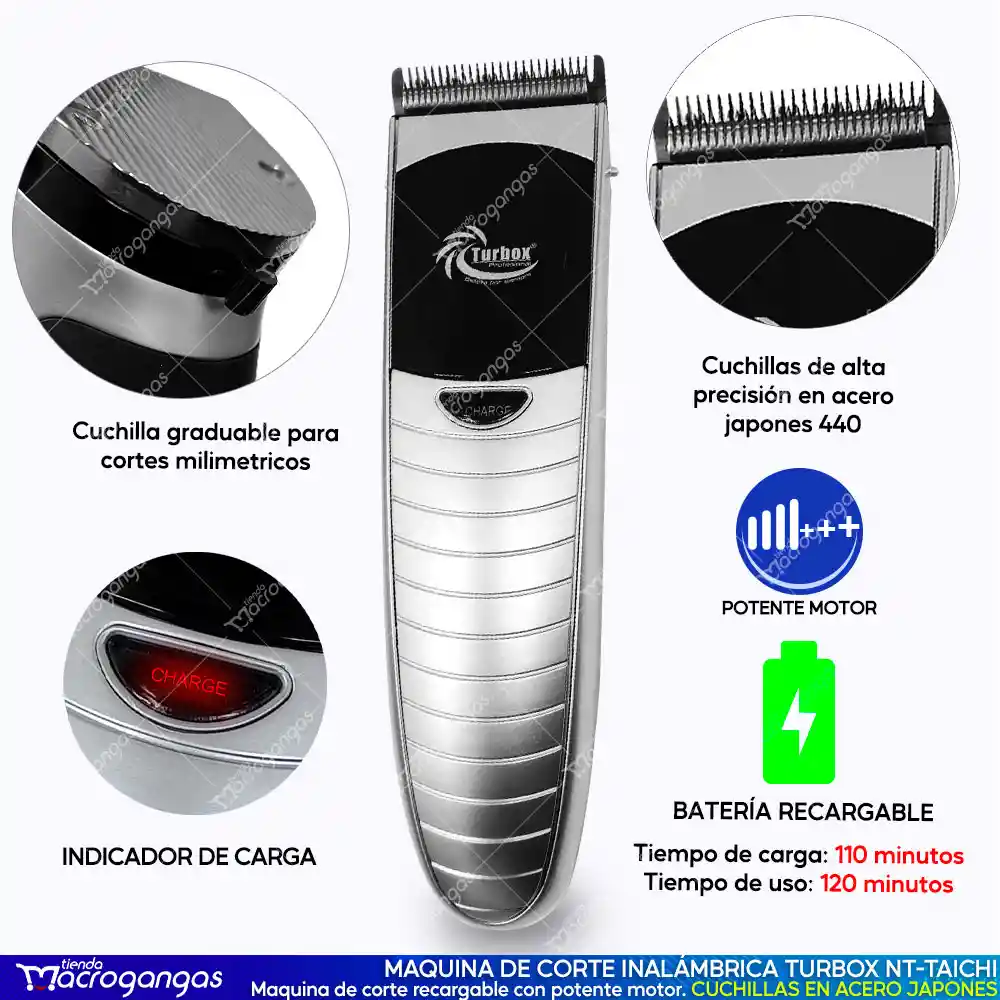  Maquina Corte Peluqueria Profesional TURBOX Inalambrica 