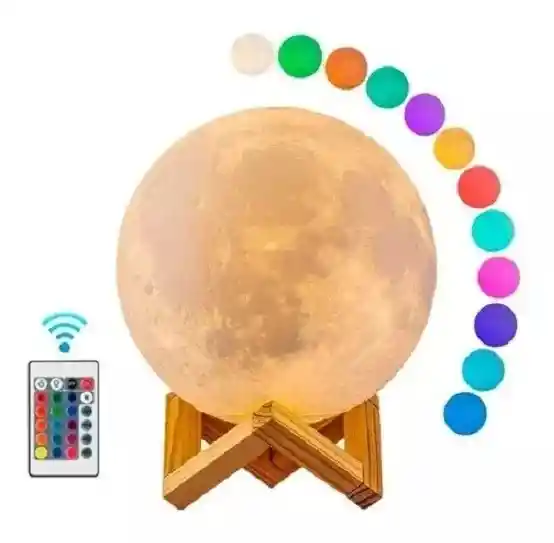 Lámpara Luna Con Luz Led 16 Colores Recargable+base+control