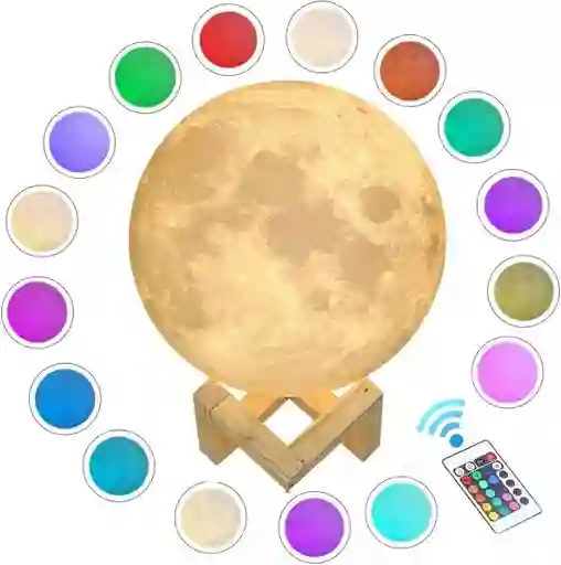 Lámpara Luna Con Luz Led 16 Colores Recargable+base+control