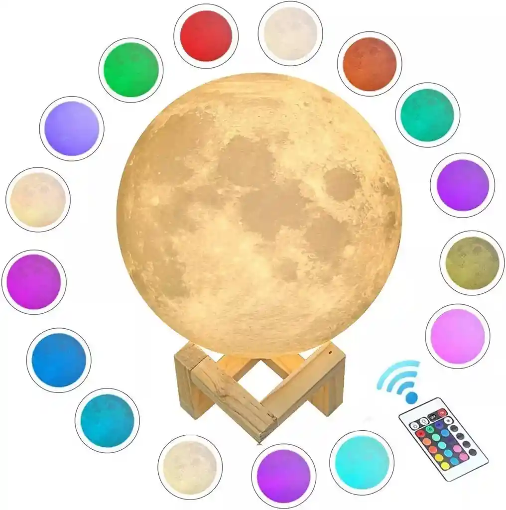 Lámpara Luna Con Luz Led 16 Colores Recargable+base+control