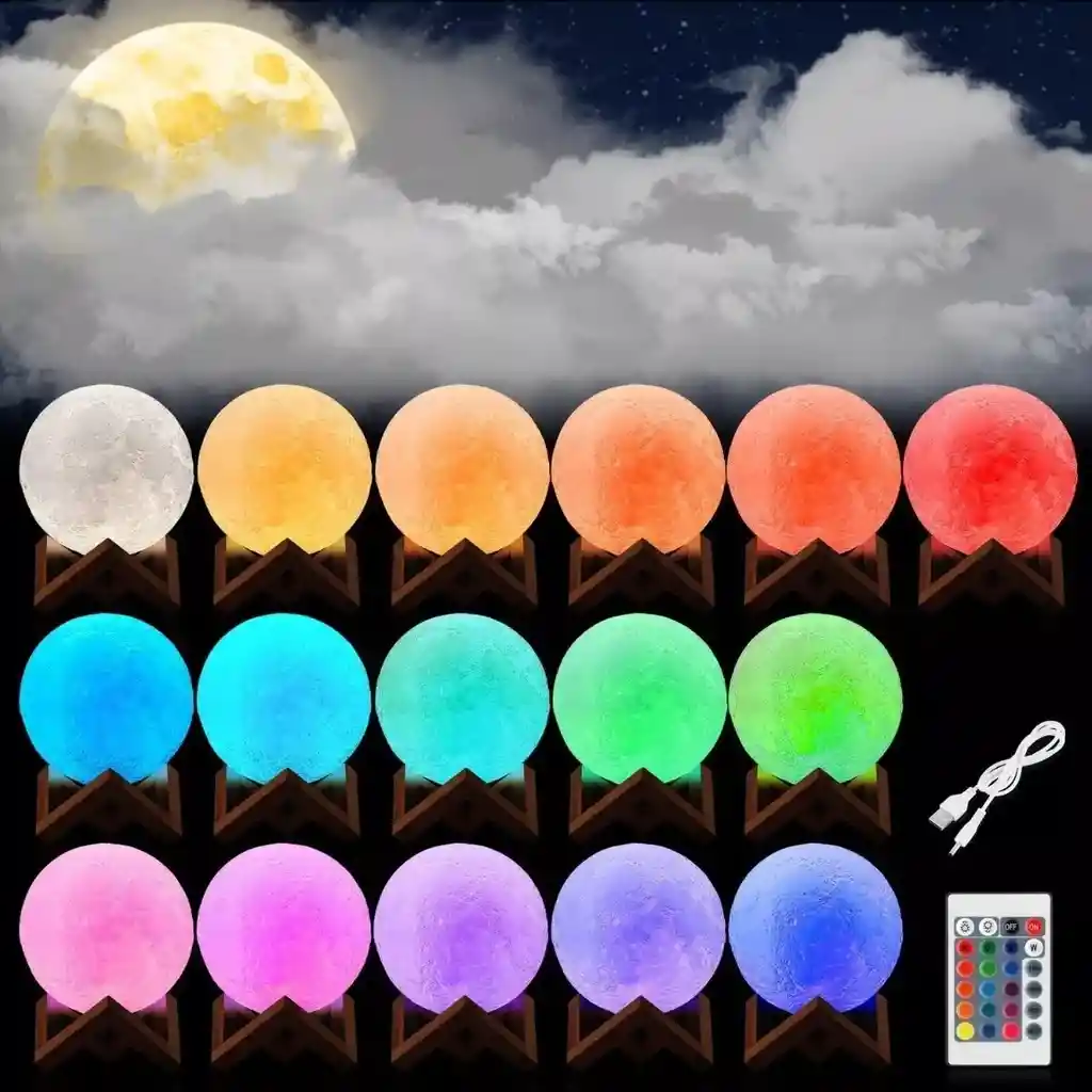 Lámpara Luna Con Luz Led 16 Colores Recargable+base+control