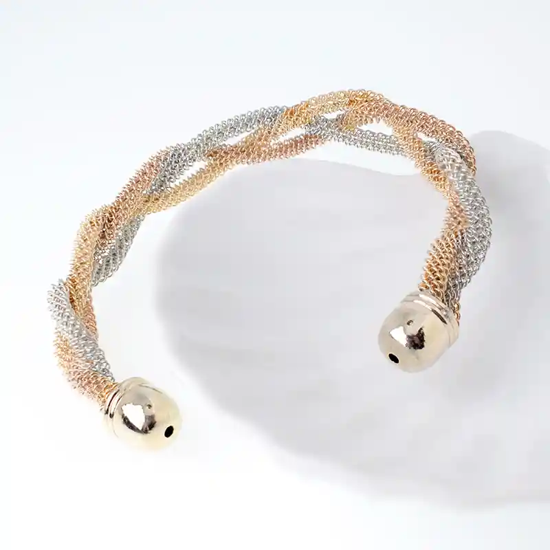 Pulsera Espiga Entrelazada Grosor 11 Mm Tres Oros - Baño 18k