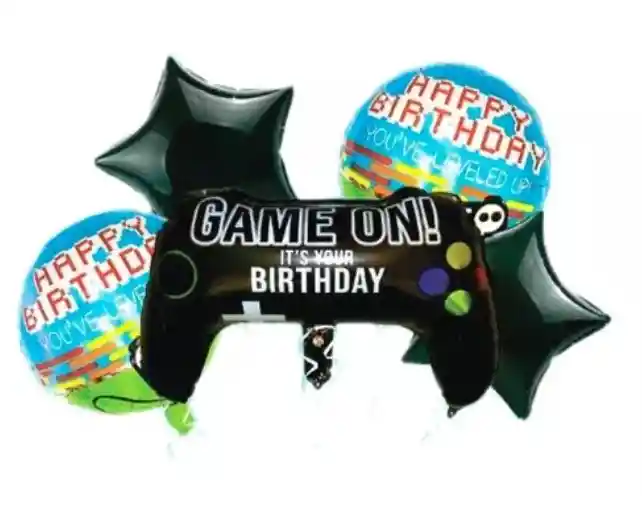 Globos Video Juegos Gamer Estrellas Control Feliz Cumpleaños