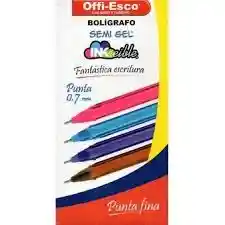 Boligrafo Semi Gel Offi Esco Tapa Colores X 12 Unidades 0.7 Mm