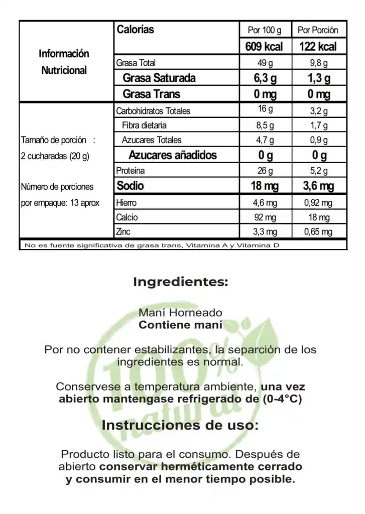 Crema De Maní Natural