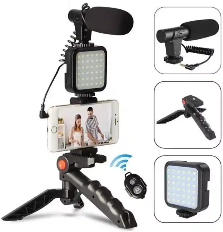 Estabilizador Soporte Celular Luz Led Micrófono + Control