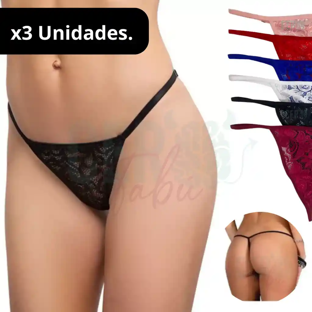 X3 Tanga Brasilera Hilo Panties Panty Encaje Lencería Calzon