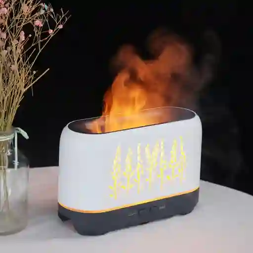 Difusor De Aromas Humidificador Luz Led Efecto Fuego 200ml Blanco