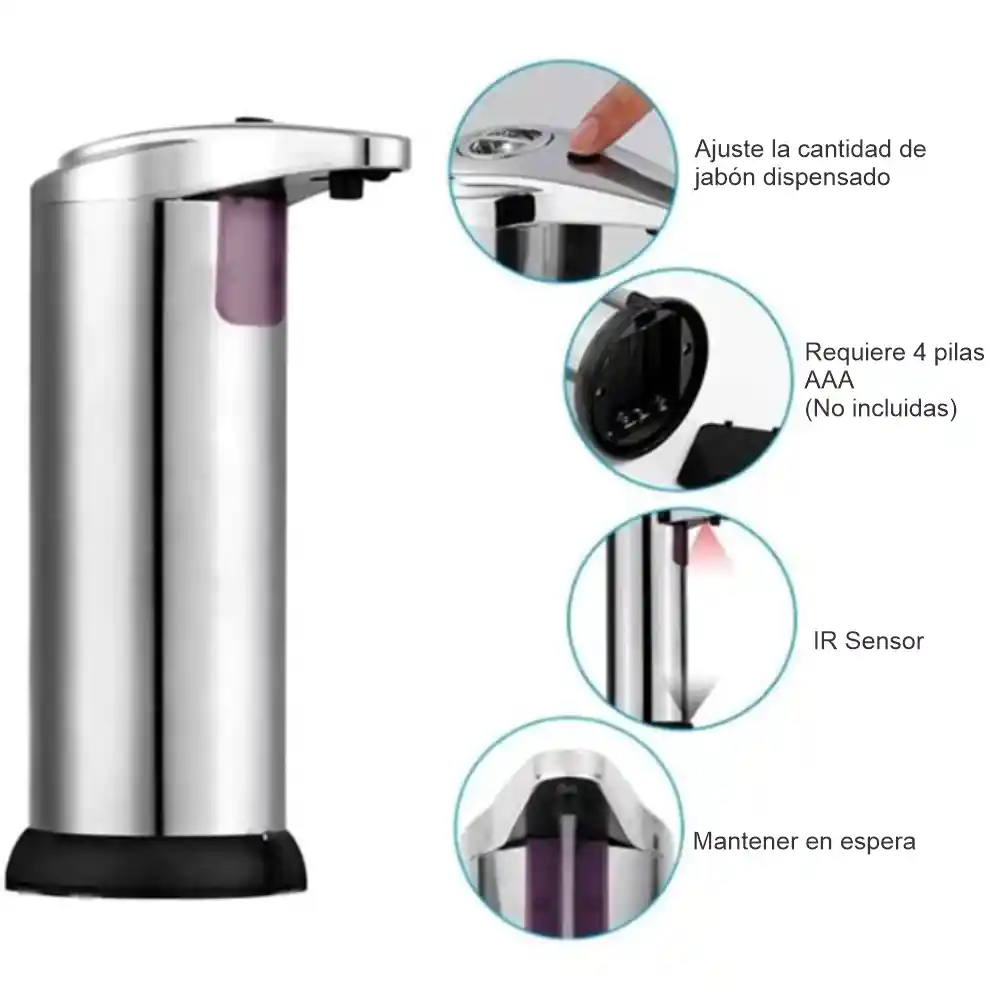 Dispensador Automático De Jabón Y Gel Liquido Sensor Acero
