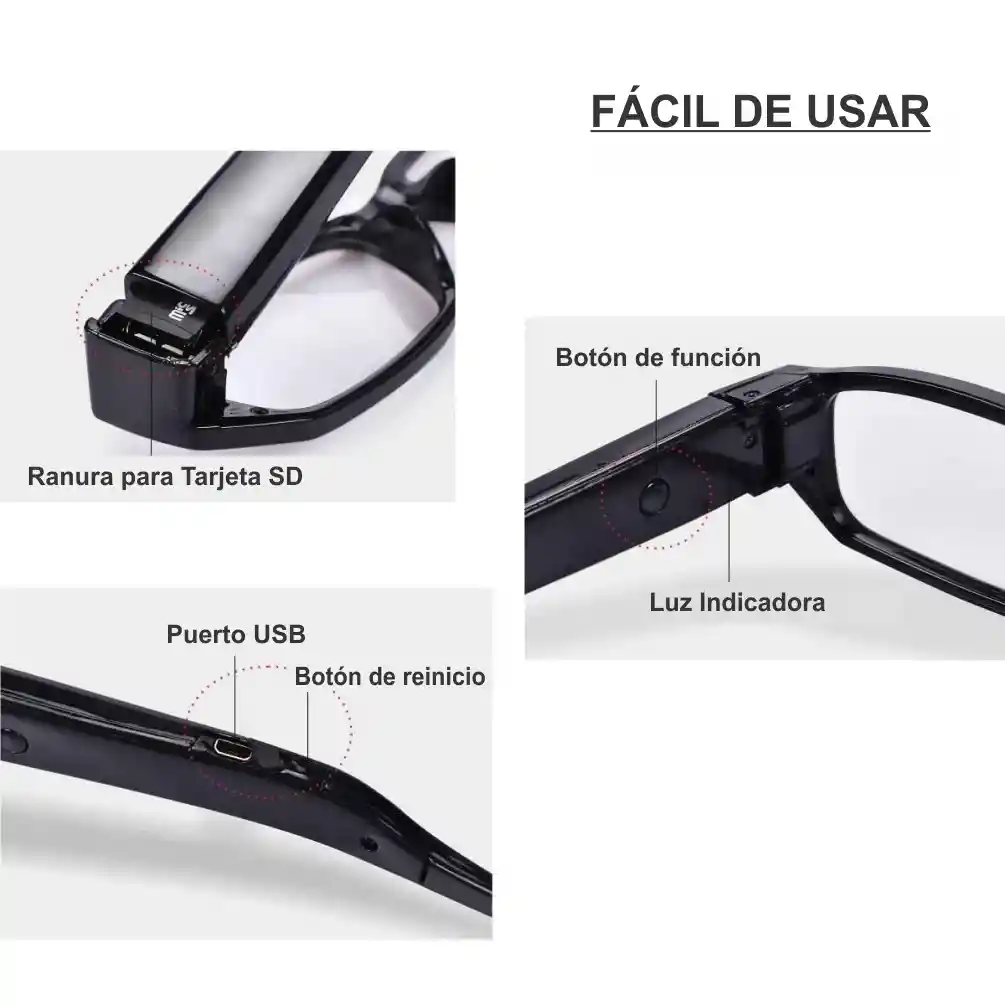 Gafas Con Cámara Espía 720p Full Hd Lentes De Vigilancia