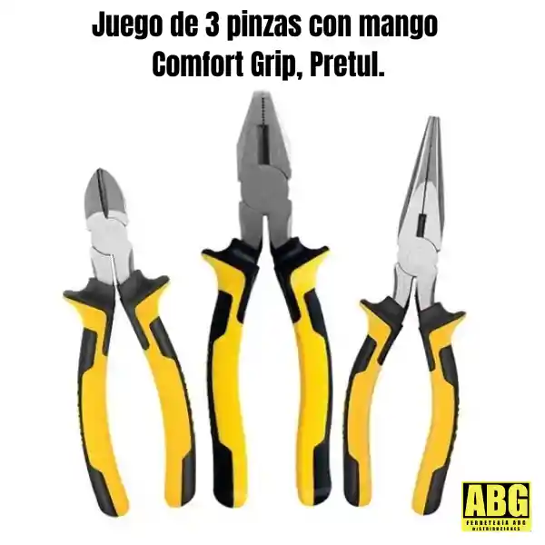 Juego De 3 Pinzas (alicate - Corta Frio - Punta Larga) Con Mango Confort Pretul