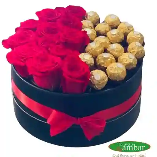 Caja Redonda De Rosas Y Chocolates Ferrero